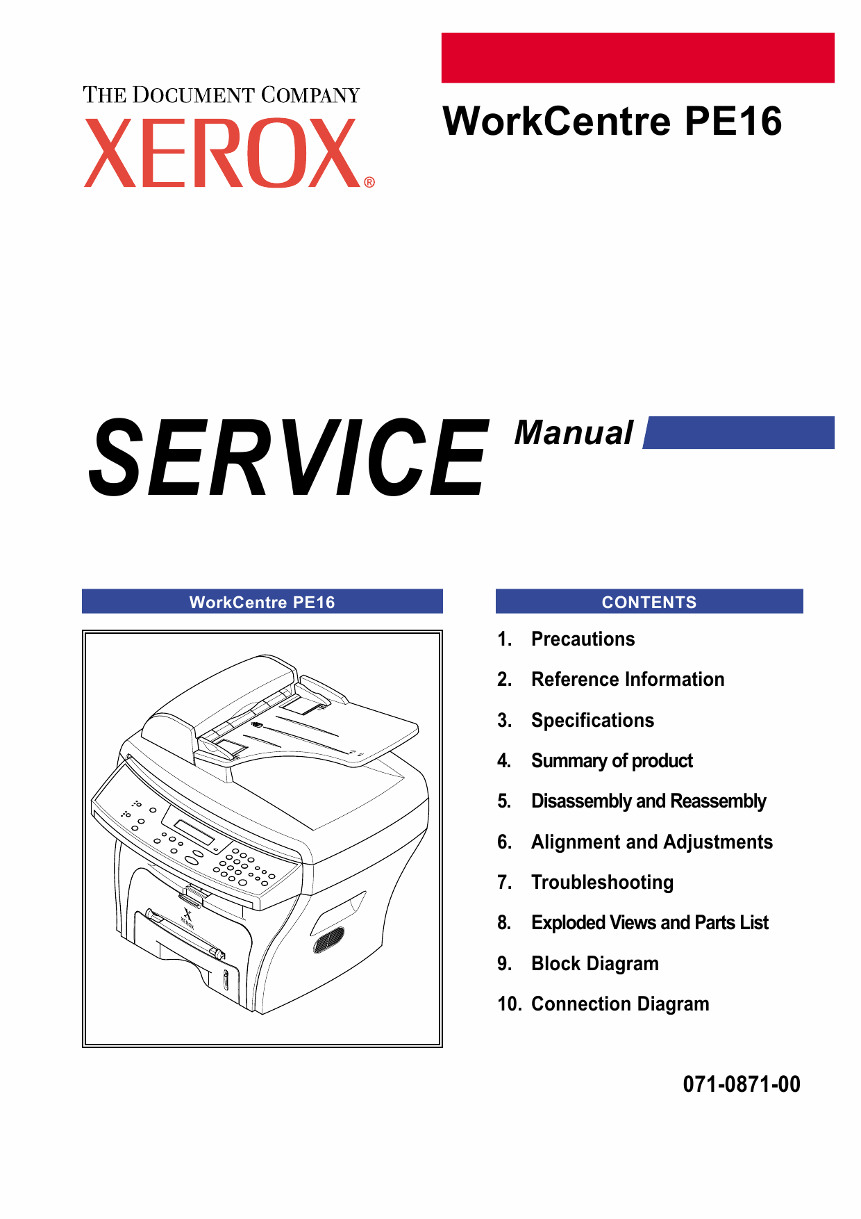 Xerox WorkCentre PE-16 Parts List and Service Manual-1